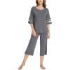 GYS Womens Pajama Set – Viscose Made from Bamboo, 3/4 Sleeve Capri Pajama Set Soft 2 Piece Sleepwear Pjs Lounge Set(Dark Heather Grey)