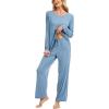 GYS Women’s Pajama Set Bamboo Viscose Cloud-Soft Long Sleeve Year-round Comfort Sleep Sets(Grayish Blue)