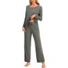 GYS Women’s Pajama Set Bamboo Viscose Cloud-Soft Long Sleeve Year-round Comfort Sleep Sets(Grayish Green)
