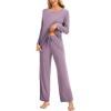 GYS Women’s Pajama Set Bamboo Viscose Cloud-Soft Long Sleeve Year-round Comfort Sleep Sets(Purple)