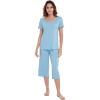 LazyCozy Womens Pajama Sets Viscose from Bamboo Pj Set Short Sleeve Top with Capri Pants Sleepwear 2 Piece Lounge Set(Azure)