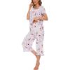 LazyCozy Womens Pajama Sets Viscose from Bamboo Pj Set Short Sleeve Top with Capri Pants Sleepwear 2 Piece Lounge Set(C – Grey Flowers)