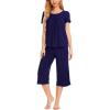 LazyCozy Womens Pajama Sets Viscose from Bamboo Pj Set Short Sleeve Top with Capri Pants Sleepwear 2 Piece Lounge Set(C – Navy)