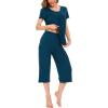 LazyCozy Womens Pajama Sets Viscose from Bamboo Pj Set Short Sleeve Top with Capri Pants Sleepwear 2 Piece Lounge Set(C – Peacock Blue)