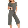 LazyCozy Womens Pajama Sets Viscose from Bamboo Pj Set Short Sleeve Top with Capri Pants Sleepwear 2 Piece Lounge Set(Iron Grey)
