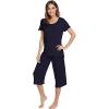 LazyCozy Womens Pajama Sets Viscose from Bamboo Pj Set Short Sleeve Top with Capri Pants Sleepwear 2 Piece Lounge Set(Navy)