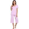 LazyCozy Womens Pajama Sets Viscose from Bamboo Pj Set Short Sleeve Top with Capri Pants Sleepwear 2 Piece Lounge Set(Purple)