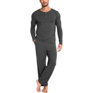GYS Bamboo Viscose Men’s Pajama Sets 2 Piece Long Sleeve Sleep Set with Pockets(Charoal)