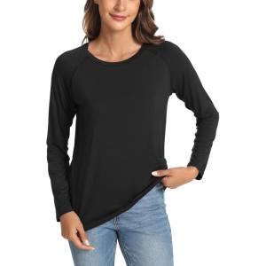 GYS Bamboo Viscose Pajama Tops for Women Long Sleeve Tees Crew Neck Sleep Shirt(Black)