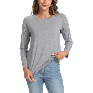 GYS Bamboo Viscose Pajama Tops for Women Long Sleeve Tees Crew Neck Sleep Shirt(Heather Grey)
