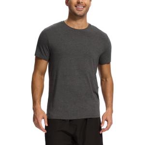 GYS Bamboo-derived Viscose Men’s Pajama Tops Summer Short Sleeve Basic Sleep Shirt(Black Melange)