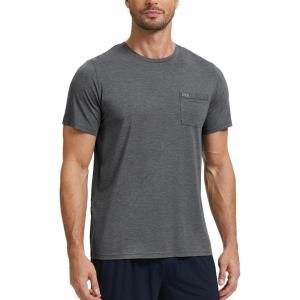 GYS Men’s Short Sleeve Shirts Soft Bamboo-derived Viscose Casual Crew Neck Pajama Top(Dark Heather Grey)