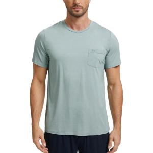 GYS Men’s Short Sleeve Shirts Soft Bamboo-derived Viscose Casual Crew Neck Pajama Top(Light Greyish Green)
