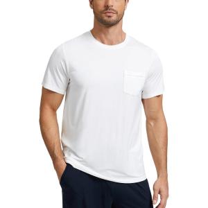 GYS Men’s Short Sleeve Shirts Soft Bamboo-derived Viscose Casual Crew Neck Pajama Top(White)