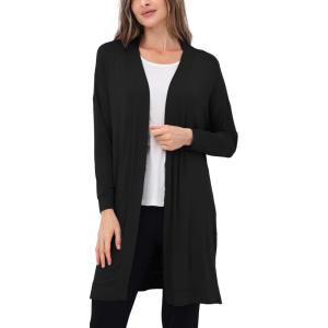GYS Open Front Cardigan for Women, Bamboo Viscose Lightweight Womens Cardigan with Pocketes, Long Sleeve Casual Relaxed Coat(Black)
