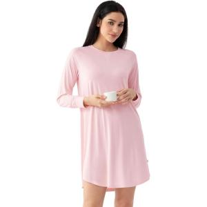 GYS Premium Bamboo Viscose Nightgowns for Women Long Sleeve Crew Neck Soft Sleepwear(Pink)