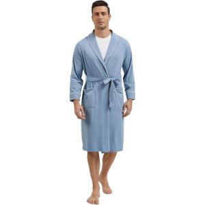 GYS Premium Men’s Robe Bamboo Viscose Knee Length Soft Comfy Bathrobe(Grayish Blue)