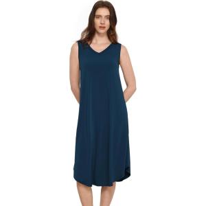 GYS Premium Sleeveless Nightgowns for Women Soft Bamboo Viscose V Neck Tank Pajama Dress(Ink Blue)