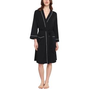 GYS Premium Viscose from Bamboo Robe for Women Long Sleeve Bathrobes Soft Kimono Robes(Black)