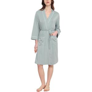 GYS Premium Viscose from Bamboo Robe for Women Long Sleeve Bathrobes Soft Kimono Robes(Light Greyish Green)