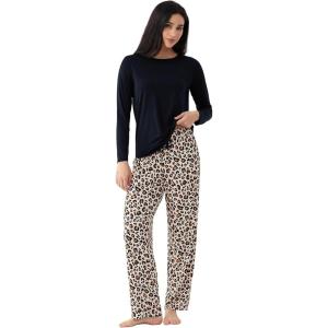 GYS Premium Women’s Pajama Sets Bamboo Viscose Soft and Breathable Long Sleeve Sleepwear(Black/Leopard)