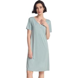 GYS Women’s Nightgowns Bamboo Viscose Soft Comfy Short Sleeve V Neck Sleep Dress(Light Greyish Green)