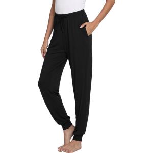 GYS Women’s Pajama Pants – Viscose Made from Bamboo, Joggers Pants with Pockets Comfy Lounge Sleep Pants Pj Bottoms(Black)