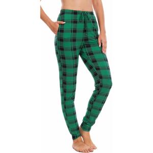 GYS Women’s Pajama Pants – Viscose Made from Bamboo, Joggers Pants with Pockets Comfy Lounge Sleep Pants Pj Bottoms(Green Plaid)