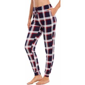 GYS Women’s Pajama Pants – Viscose Made from Bamboo, Joggers Pants with Pockets Comfy Lounge Sleep Pants Pj Bottoms(Navy Red Plaid)