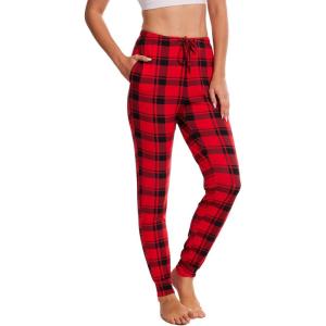 GYS Women’s Pajama Pants – Viscose Made from Bamboo, Joggers Pants with Pockets Comfy Lounge Sleep Pants Pj Bottoms(Red Plaid)