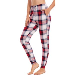 GYS Women’s Pajama Pants – Viscose Made from Bamboo, Joggers Pants with Pockets Comfy Lounge Sleep Pants Pj Bottoms(White Red Plaid)