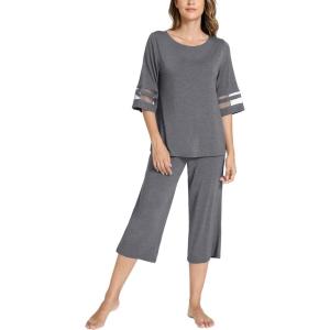 GYS Womens Pajama Set – Viscose Made from Bamboo, 3/4 Sleeve Capri Pajama Set Soft 2 Piece Sleepwear Pjs Lounge Set(Dark Heather Grey)
