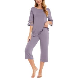 GYS Womens Pajama Set – Viscose Made from Bamboo, 3/4 Sleeve Capri Pajama Set Soft 2 Piece Sleepwear Pjs Lounge Set(Violet)