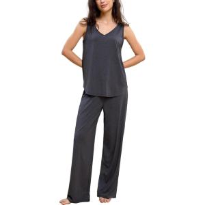 GYS Womens Pajama Set Bamboo Viscose Tank Top and Pants Soft 2 Piece Sleep Sets(Dark Heather Grey)