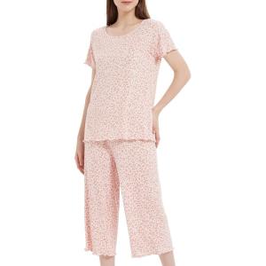 LazyCozy Womens Pajama Sets Viscose from Bamboo Pj Set Short Sleeve Top with Capri Pants Sleepwear 2 Piece Lounge Set(Pink Leopard)