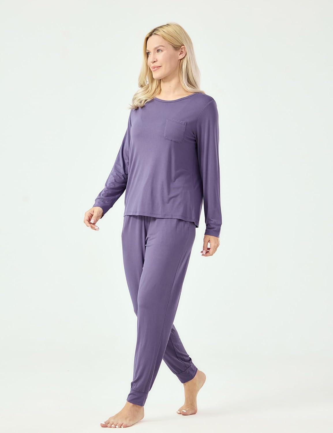 imageGYS Bamboo Viscose Sleep Sets for Women Long Sleeve Crew Neck Pajama Sets with PocketsAir Purple