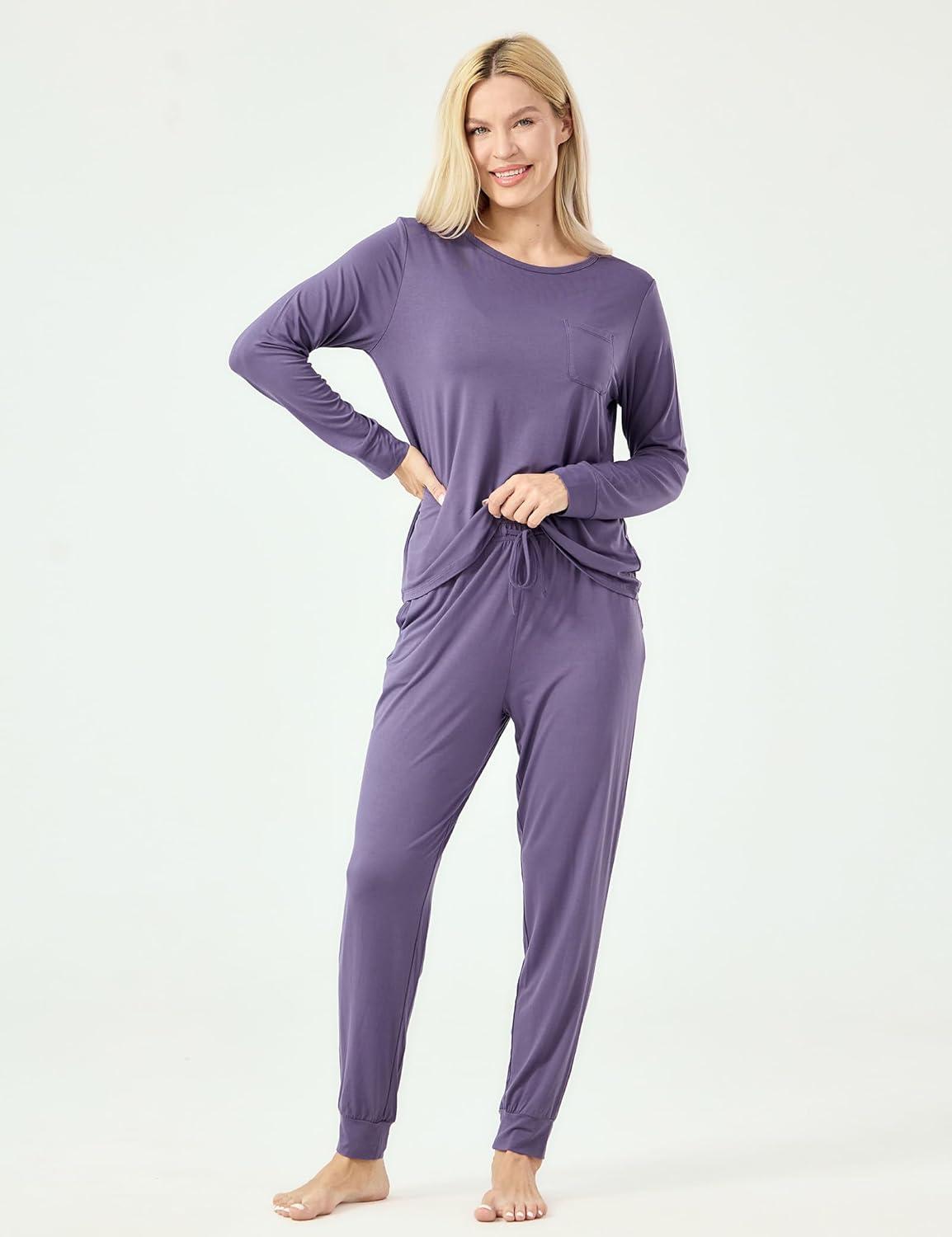 imageGYS Bamboo Viscose Sleep Sets for Women Long Sleeve Crew Neck Pajama Sets with PocketsAir Purple