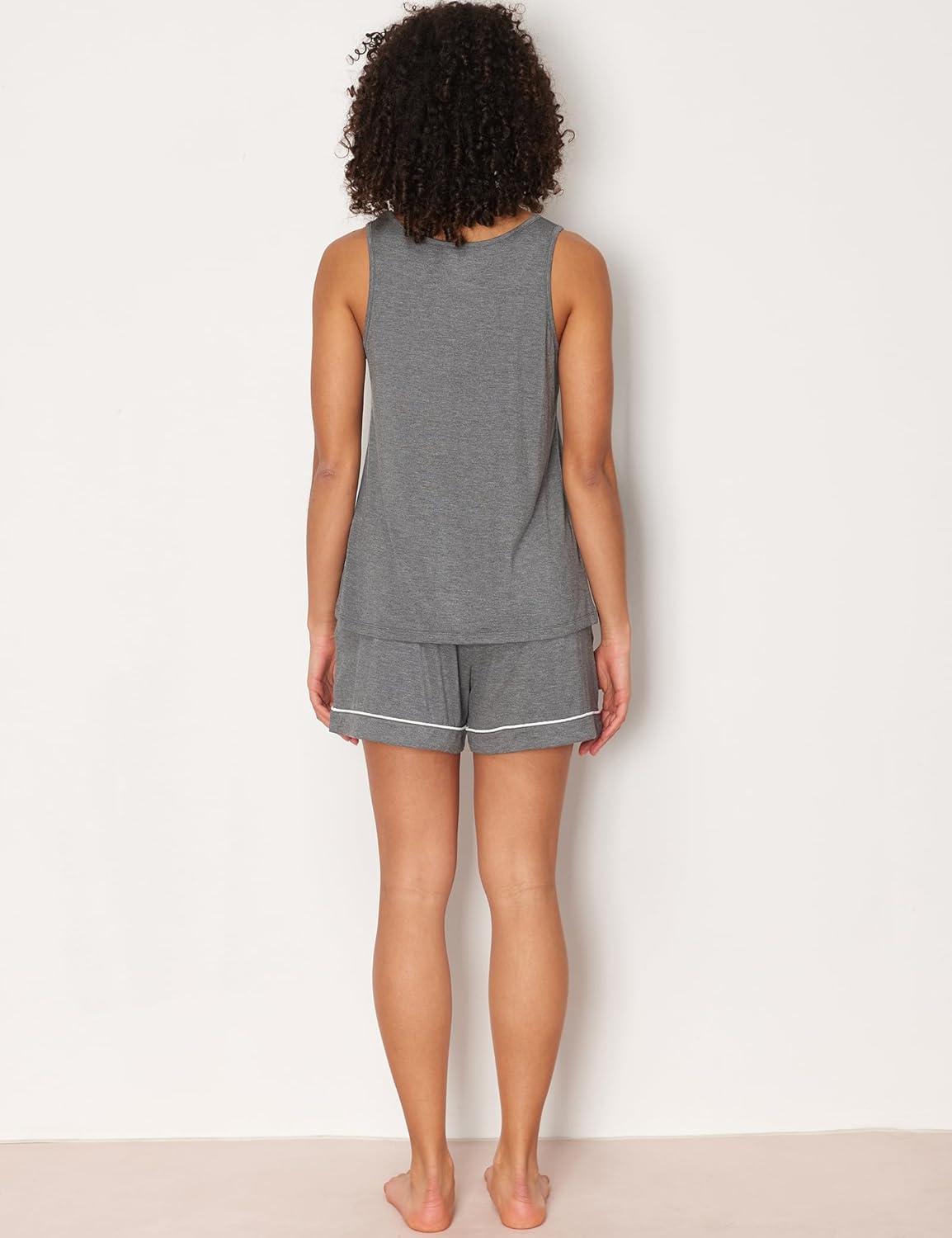 imageGYS Bamboo Viscose Women Pajama Sets Sleeveless Tank Top with Shorts Summer Lounge SetsDark Heather Grey