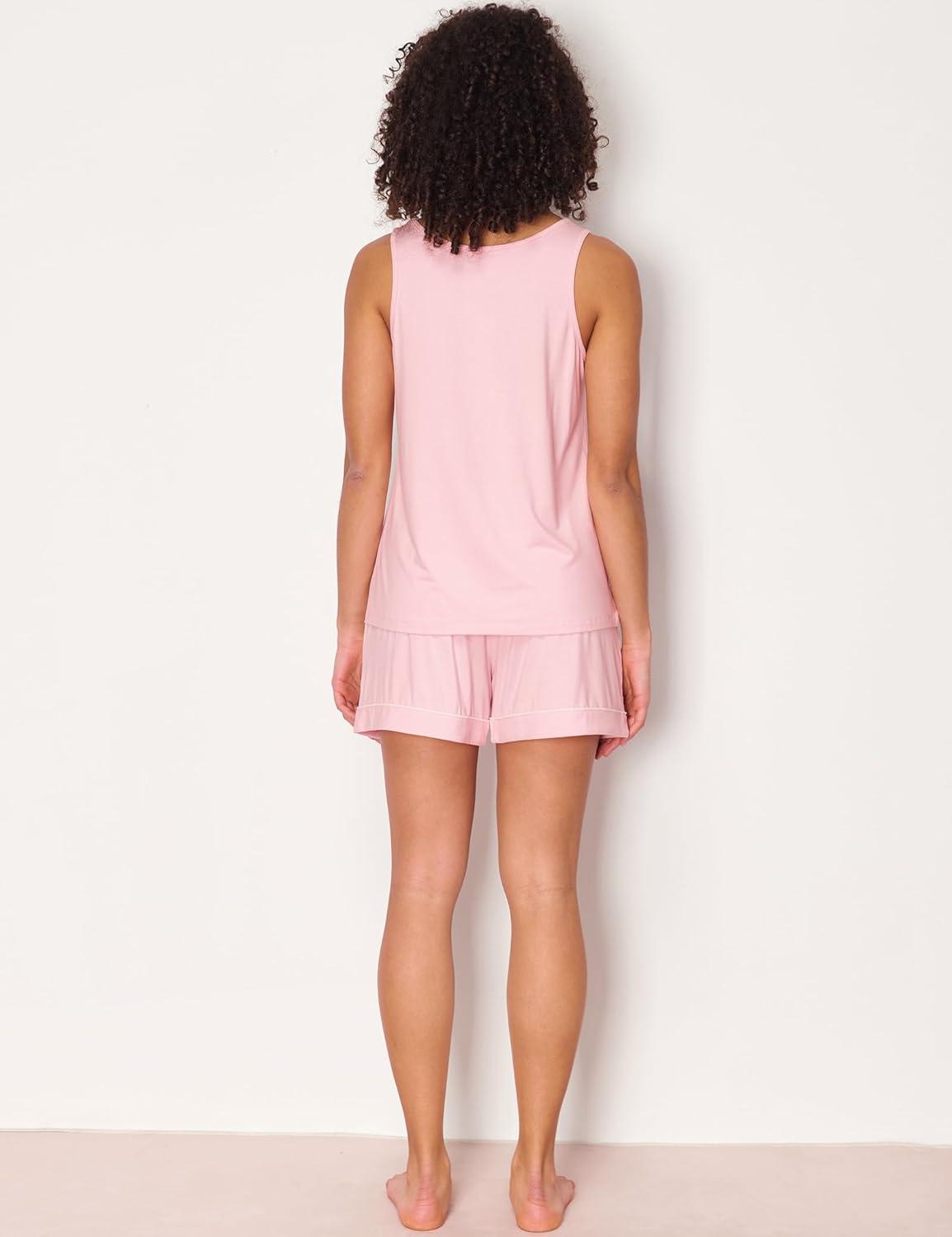 imageGYS Bamboo Viscose Women Pajama Sets Sleeveless Tank Top with Shorts Summer Lounge SetsPink