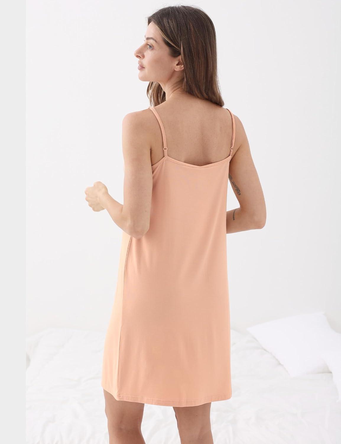 imageGYS Bamboo Viscose Womens Full Slips Adjustable Spaghetti Strap Soft Chemise NightgownsBeige