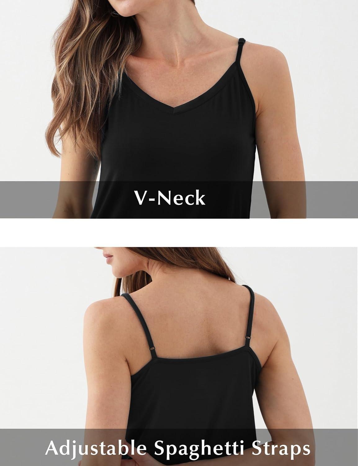 imageGYS Bamboo Viscose Womens Full Slips Adjustable Spaghetti Strap Soft Chemise NightgownsBlack