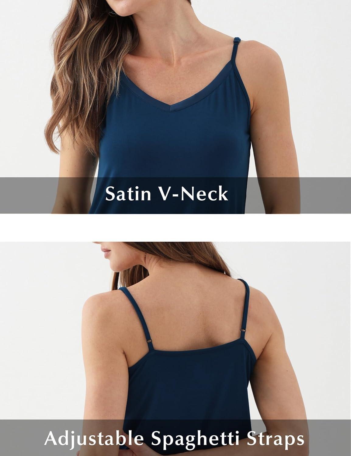 imageGYS Bamboo Viscose Womens Full Slips Adjustable Spaghetti Strap Soft Chemise NightgownsInk Blue