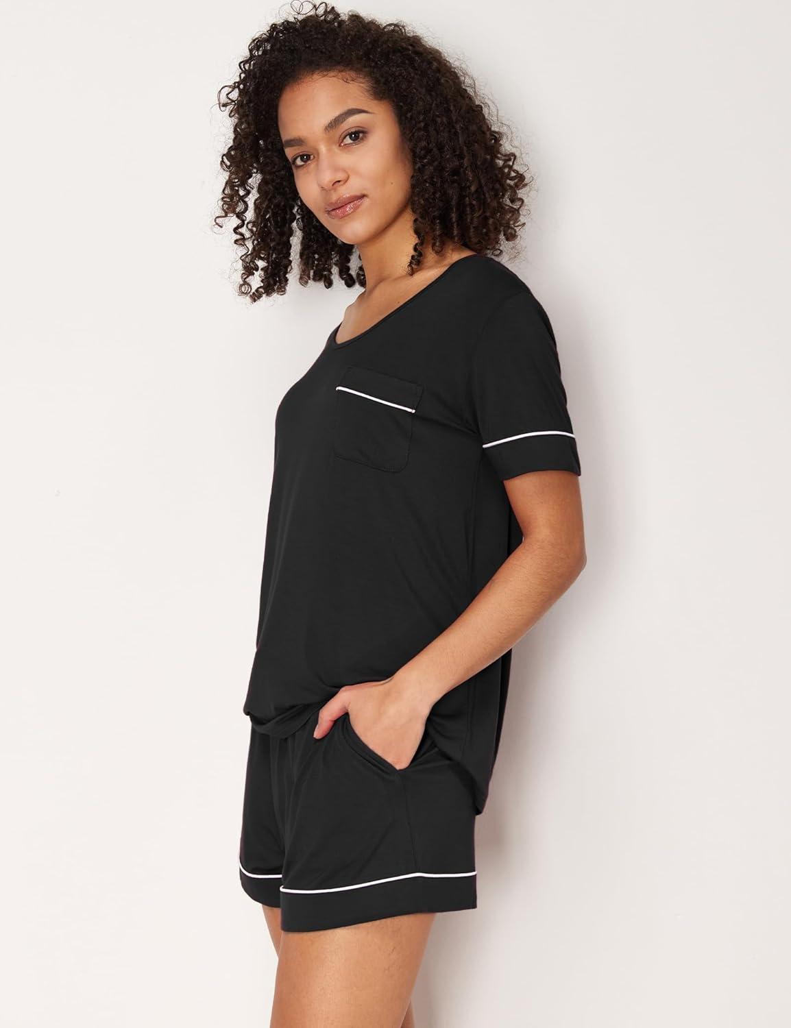 imageGYS Bamboo Viscose Womens Pajama Sets Short Sleeve Crew Neck 2 Piece Pajama Set for WomenBlack