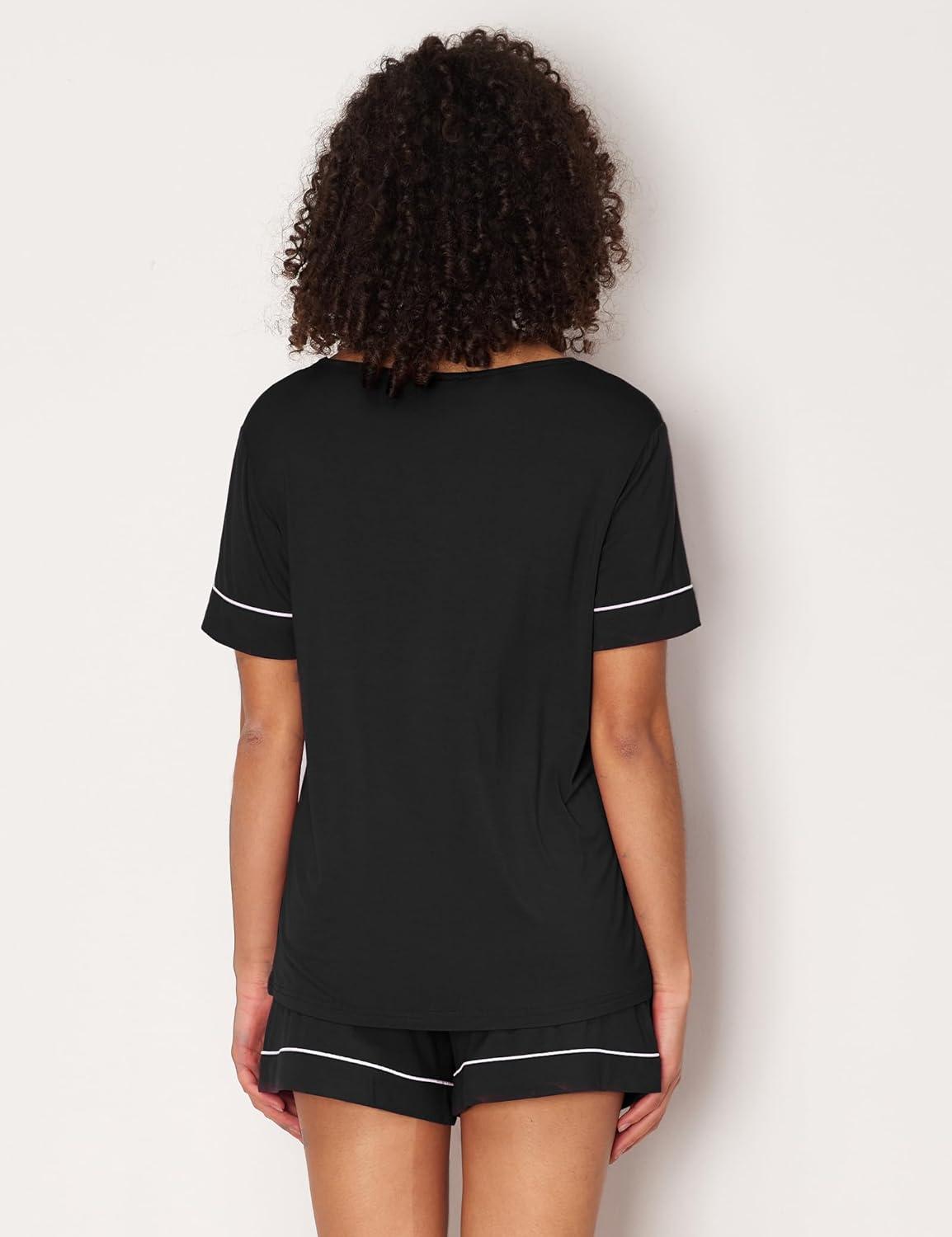 imageGYS Bamboo Viscose Womens Pajama Sets Short Sleeve Crew Neck 2 Piece Pajama Set for WomenBlack