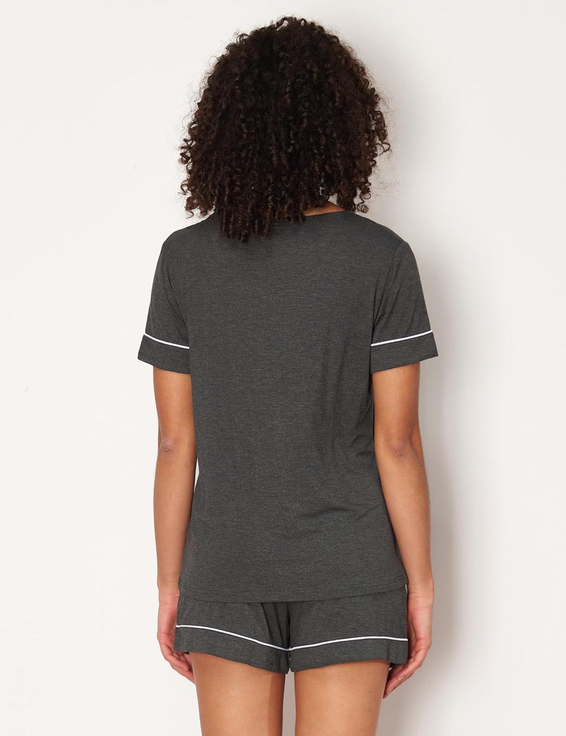 imageGYS Bamboo Viscose Womens Pajama Sets Short Sleeve Crew Neck 2 Piece Pajama Set for WomenBlack Melange