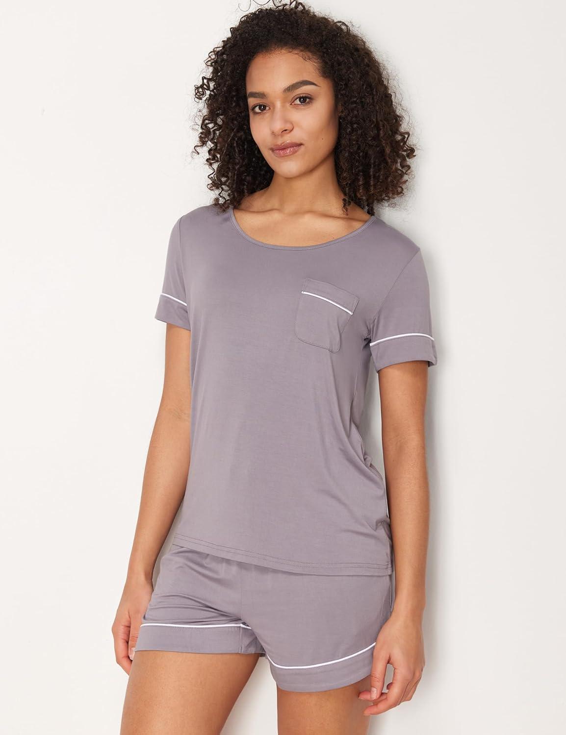 imageGYS Bamboo Viscose Womens Pajama Sets Short Sleeve Crew Neck 2 Piece Pajama Set for WomenPurplish Grey