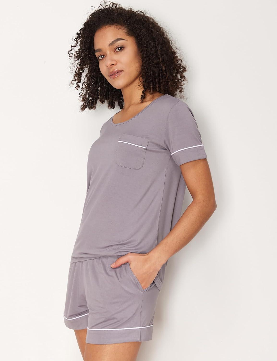 imageGYS Bamboo Viscose Womens Pajama Sets Short Sleeve Crew Neck 2 Piece Pajama Set for WomenPurplish Grey