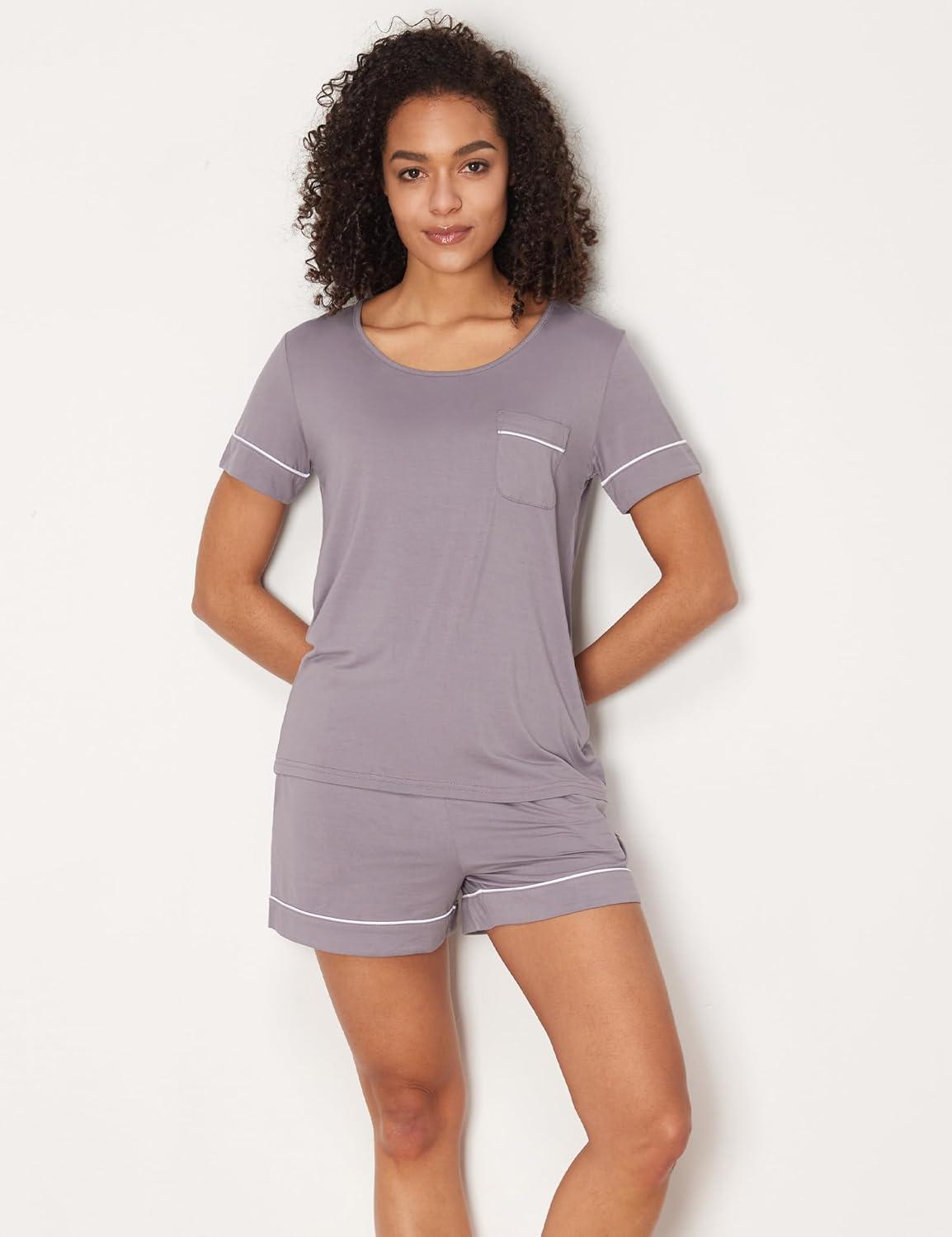 imageGYS Bamboo Viscose Womens Pajama Sets Short Sleeve Crew Neck 2 Piece Pajama Set for WomenPurplish Grey