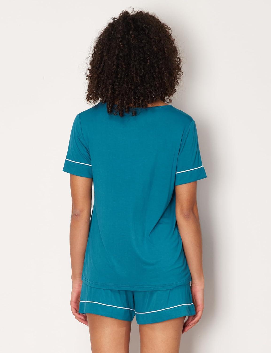 imageGYS Bamboo Viscose Womens Pajama Sets Short Sleeve Crew Neck 2 Piece Pajama Set for WomenTeal Blue
