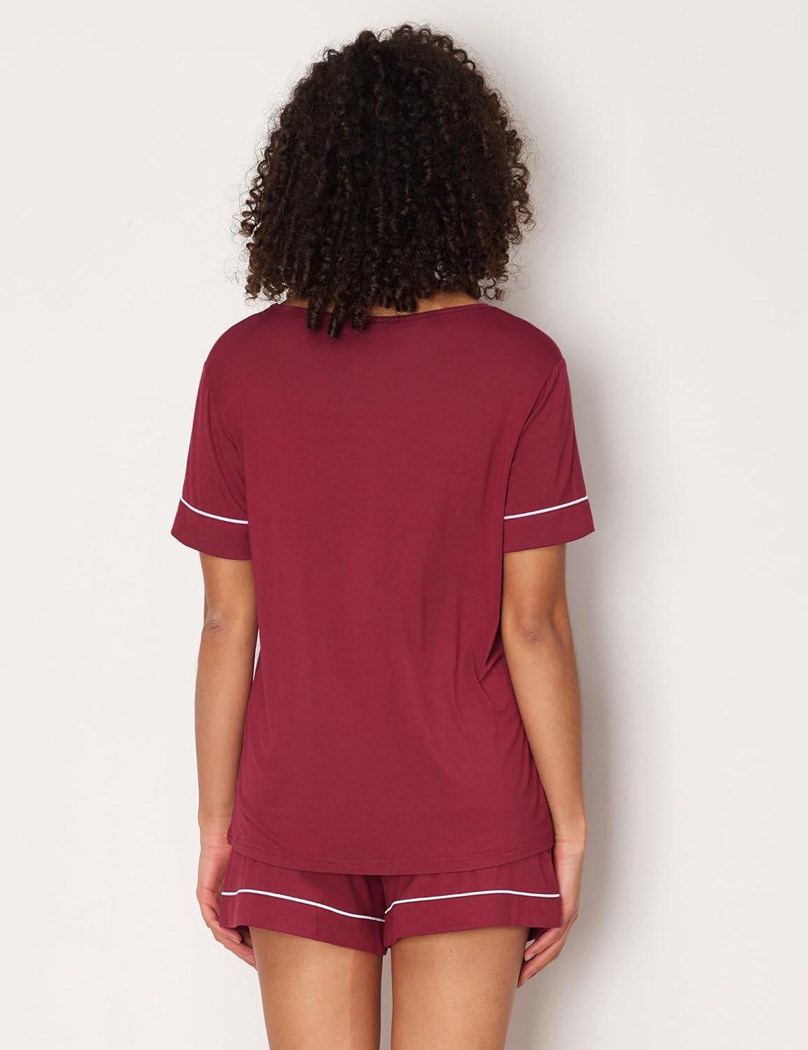imageGYS Bamboo Viscose Womens Pajama Sets Short Sleeve Crew Neck 2 Piece Pajama Set for WomenWine Red
